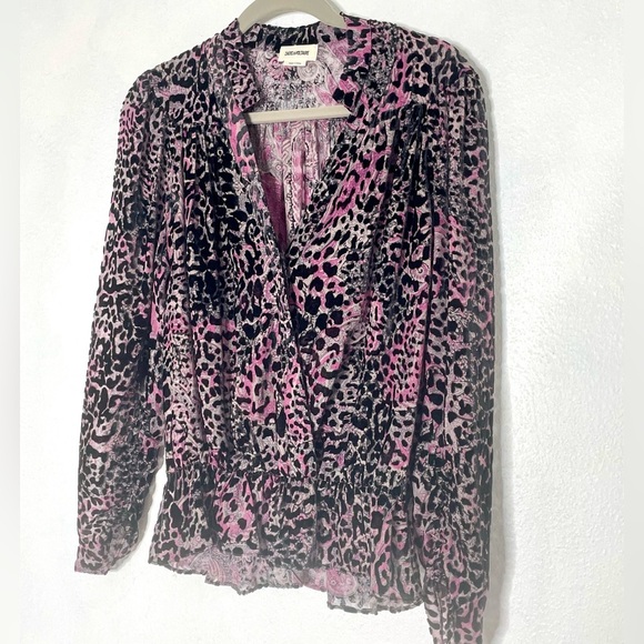 Zadig & Voltaire Purple Tori Leopard Velvet Devore Silk Blend Top. Size Small - Picture 4 of 10